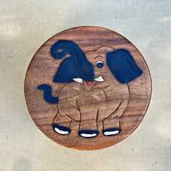 Carved Wood Child's Elephant Stool - Happy Elephant