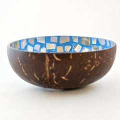 Oyster Shell Lacquered Coconut Bowl - Light Blue