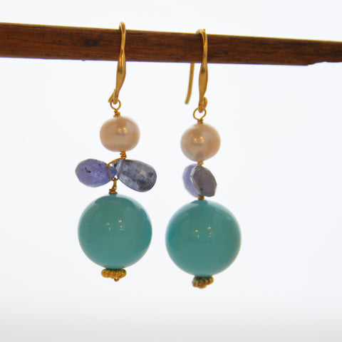 Turquoise with Pearl and Gemstone Earrings