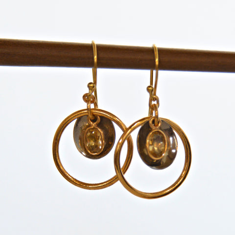 Gold Ring with Gem Drop Earring
