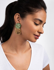 Hand-Beaded Pineapple Earrings - Gold/Bronze/Green
