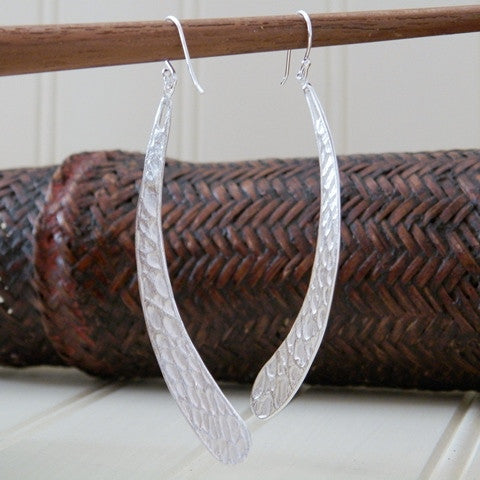 Textured Long Silver French Hook Earrings