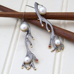 Antique Silver Earrings with Mother of Pearl