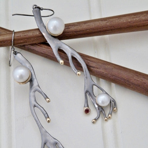 Antique Silver Earrings with Mother of Pearl