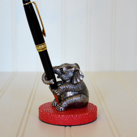 Pewter Elephant & Stingray Base Pen Holder - Red