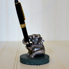 Pewter Elephant & Stingray Base Pen Holder - Olive
