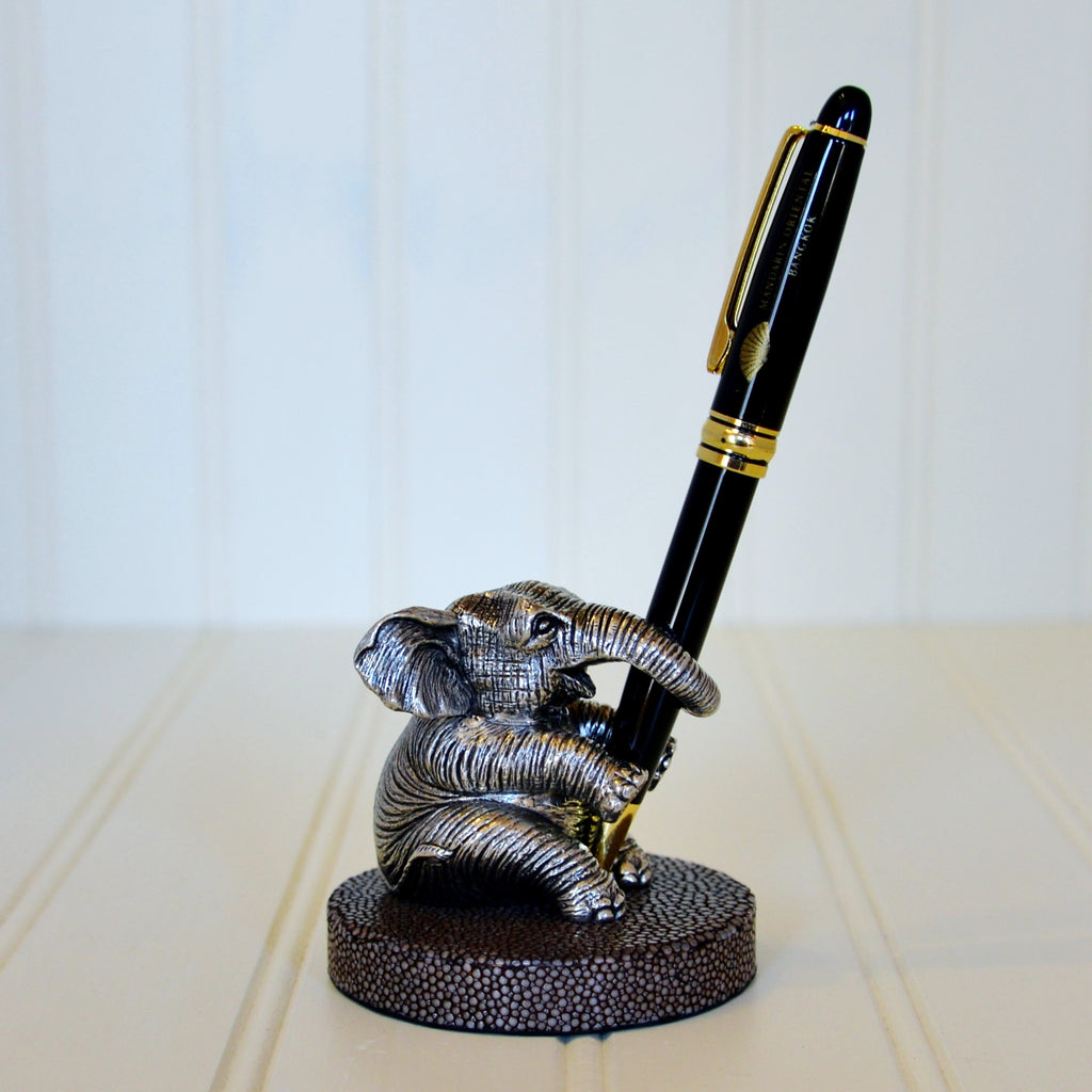 Pewter Elephant & Stingray Base Pen Holder - Brown