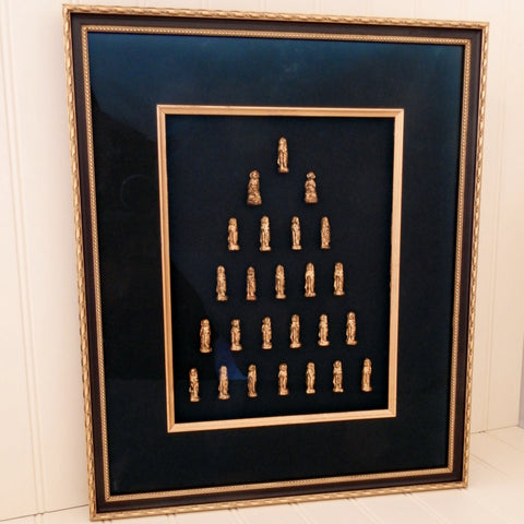 Gold Lacquered Buddhas (25 buddhas) in Shadow box Frame
