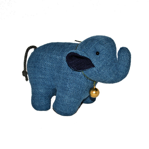 Indigo Blue Stuffed Elephant with Bell