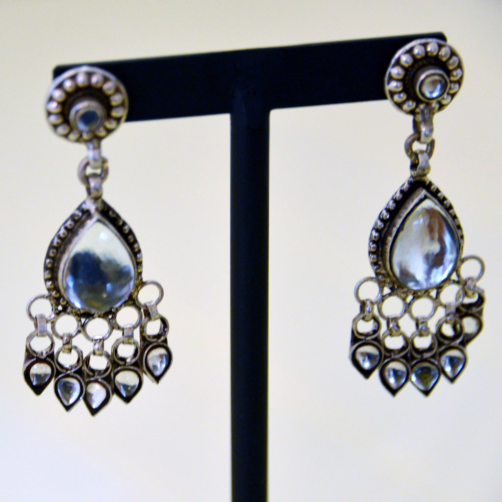 Indian Silver & Glass Earrings