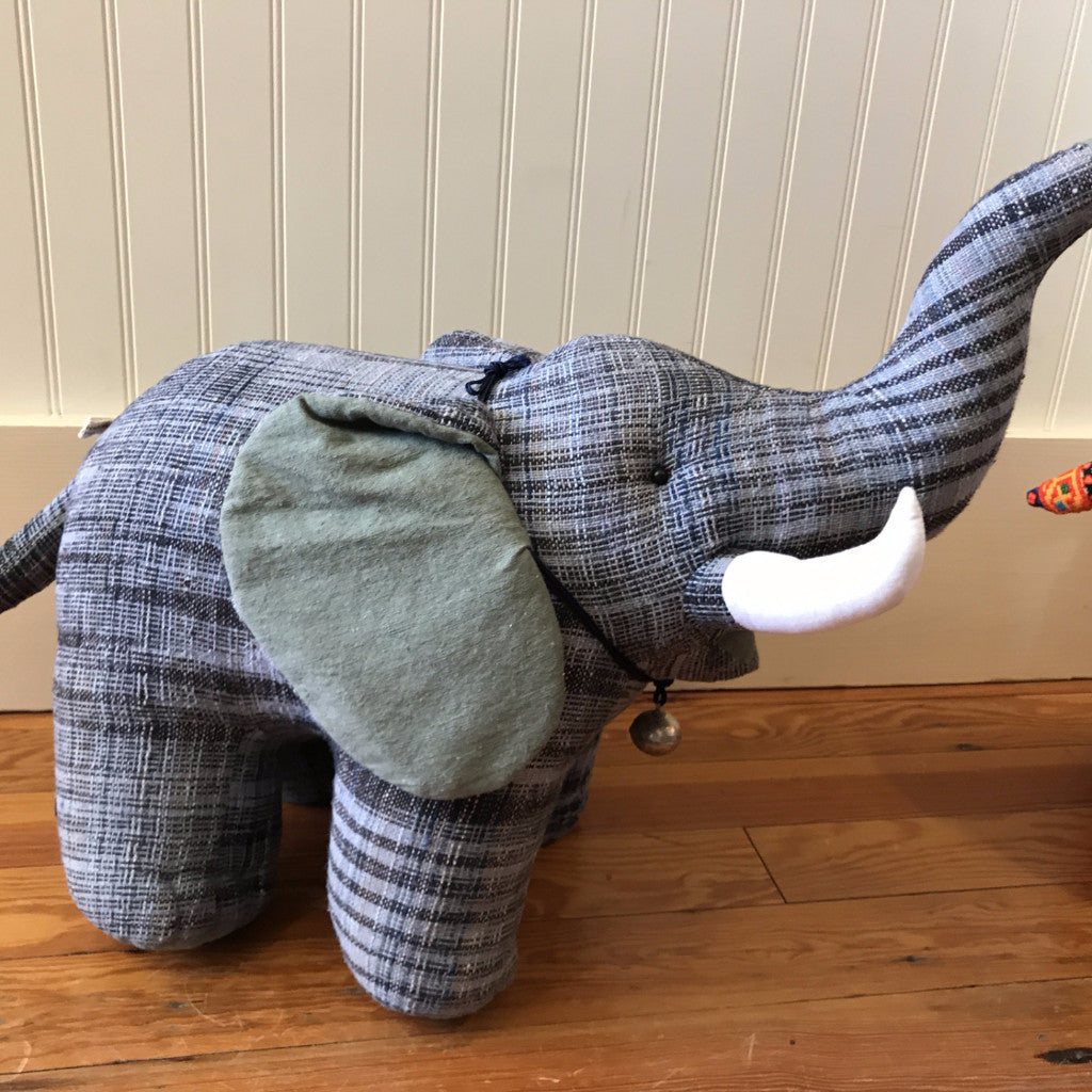 Tribal Fabric Stuffed Elephant with Tusks (Extra Large) | The