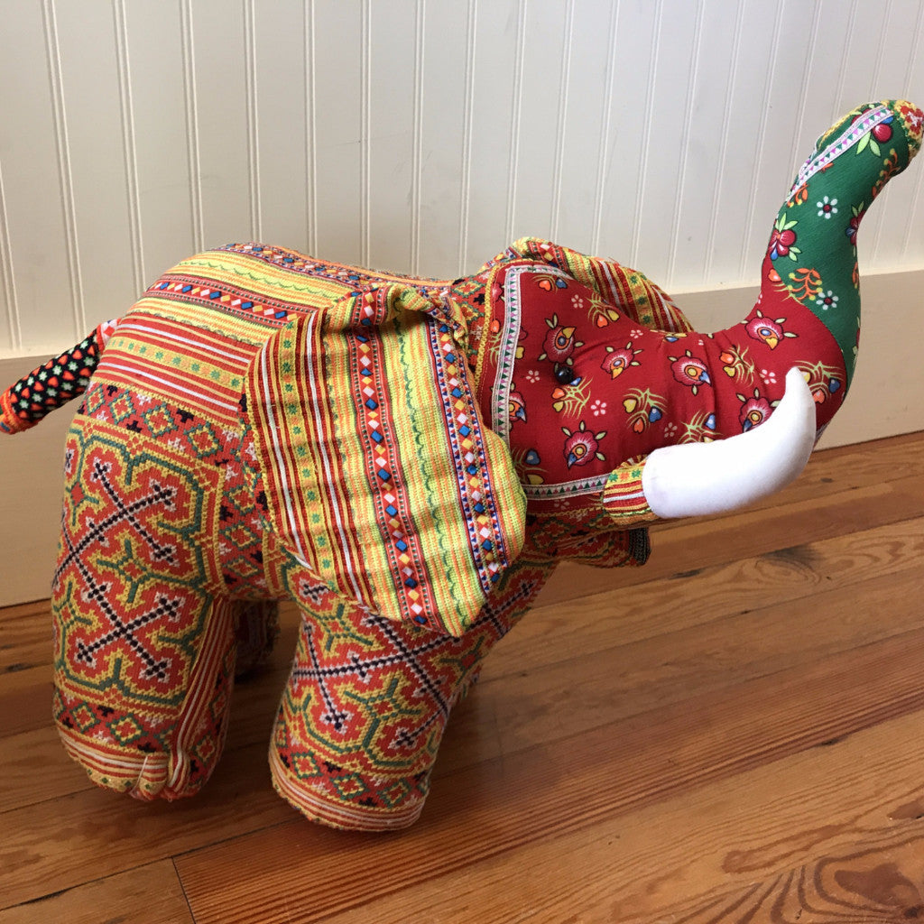 Tribal Fabric Stuffed Elephant with Tusks (Extra Large)