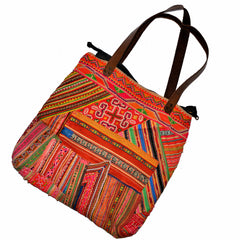 Hill Tribe Bag with Vintage Hmong Fabric and Leather Straps