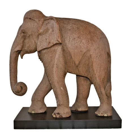 Antique Teak Elephant on Black Base