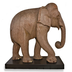Antique Teak Elephant on Black Base