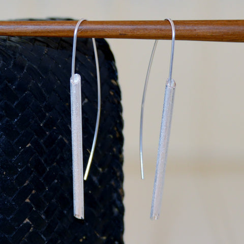 Brushed Sterling Silver Pole Hook Earrings