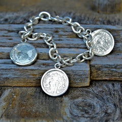 Thai Coin Sterling Silver Charm Bracelet