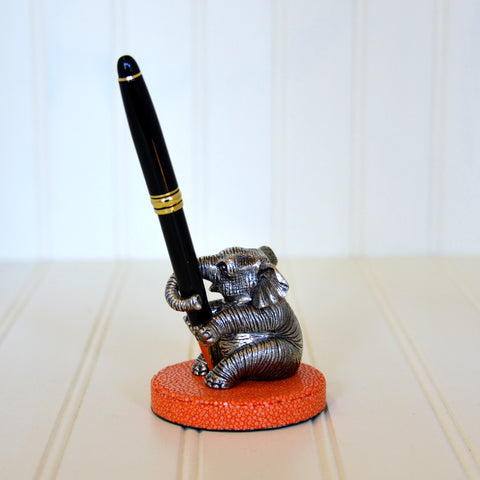 Pewter Elephant & Stingray Base Pen Holder - Tangerine
