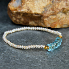 White Pearl Bracelet with Topaz Gemstones