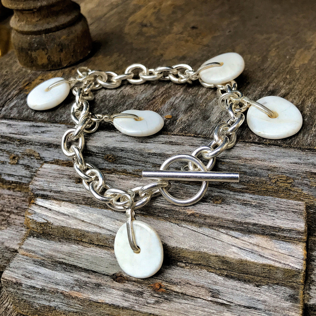 5 Conch Shell Charm Bracelet with T-Bar Clasp