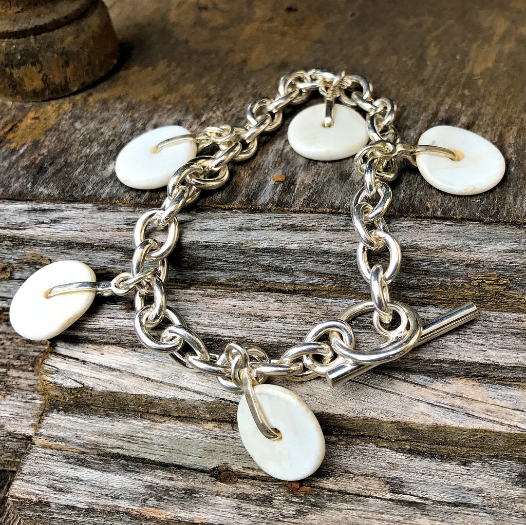 5 Conch Shell Charm Bracelet with T-Bar Clasp