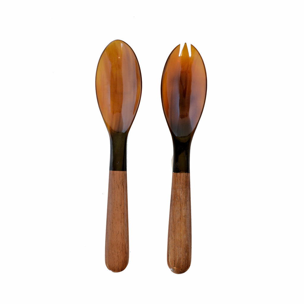 Water Buffalo Horn Salad Serving Set with Rosewood Handles