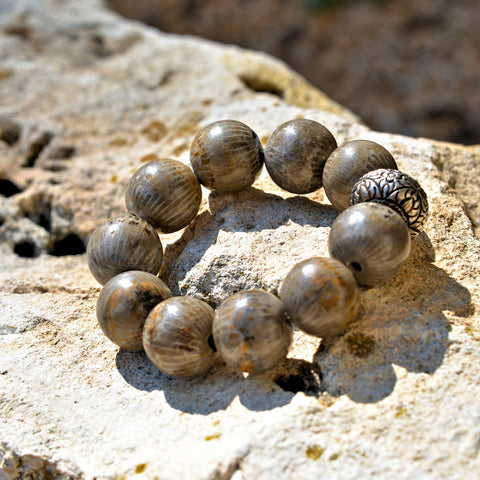 Coral Fossil Ball Bracelet