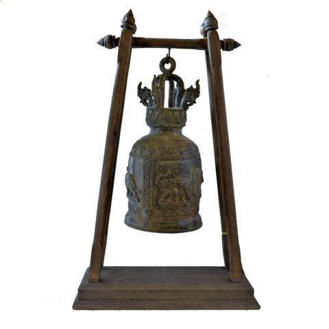Large Elephant Temple Bell on Wood Stand (Happy Elephant)