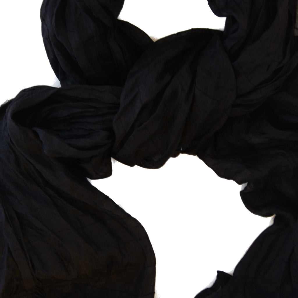 Organza Silk, Stripe Texture Scarf (Black)