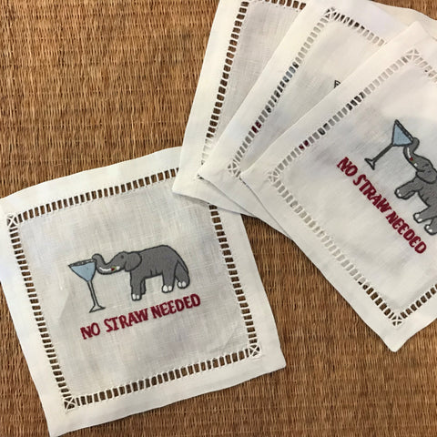 "No Straw Needed" Linen Coasters (set of 4)