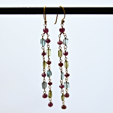 Ruby, Papite & Peridot Gemstone Earrings