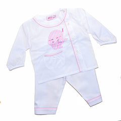 Cotton Pajamas - White with Pink Gingham Elephant and Pink Gingham Piping (3 Months)