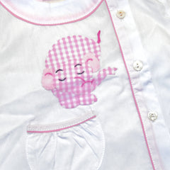 Cotton Pajamas - White with Pink Gingham Elephant and Pink Gingham Piping (3 Months)