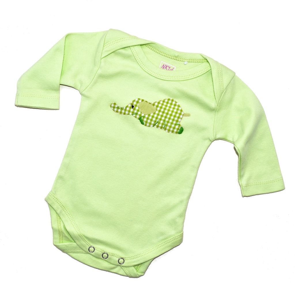 Long Sleeve Onesie - Lime Green with Elephant