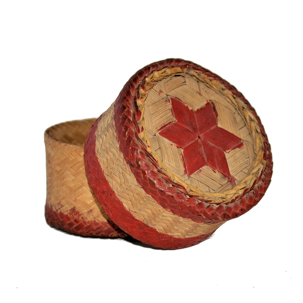 Antique Rattan Box with Lid with Red Star