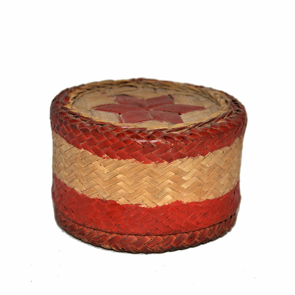Antique Rattan Box with Lid with Red Star