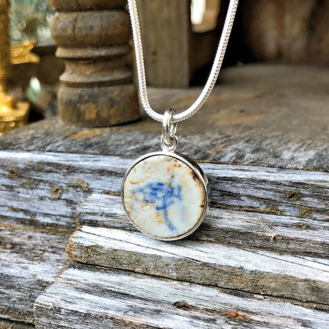 Siamese Chinese Porcelain Token on Sterling Silver Necklace