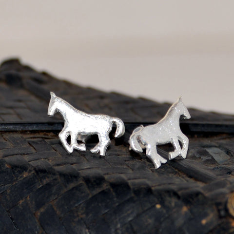 Brushed Silver Stud Mustang Horse Earrings