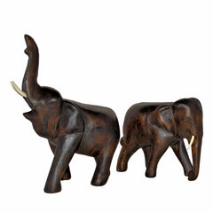 Hand Carved Elephant Figure (10 inch, Dark Color, Trunk Up)