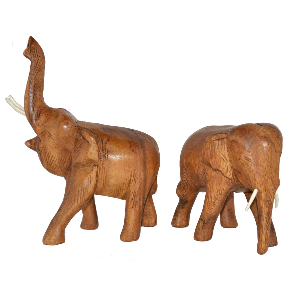 Hand Carved Elephant Figure (8 inch, Light Color, Trunk Up)