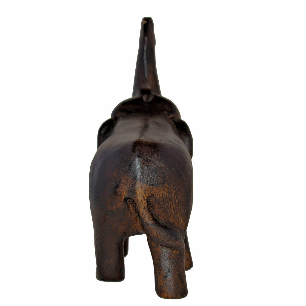 Hand Carved Elephant Figure (6 inch, Dark Color, Trunk Up)