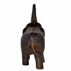 Hand Carved Elephant Figure (8 inch, Dark Color, Trunk Up)