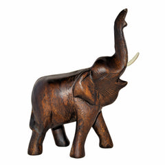 Hand Carved Elephant Figure (12 inch, Dark Color, Trunk Up)
