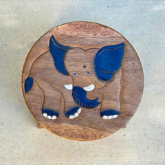 Carved Wood Child's Elephant Stool - Pointed Ears