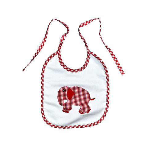 Standing Elephant Back Tie Infant Bib - Red