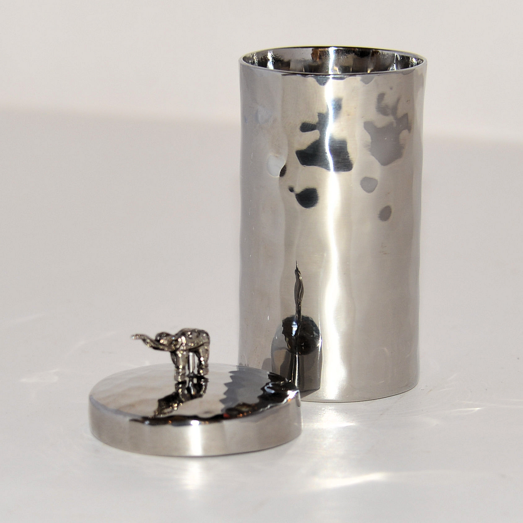 Stainless Steel Jar with Elephant on Lid