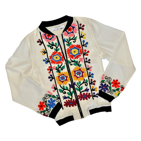 Limited Edition Embroidered Silk Crepe Bomber Jacket #183