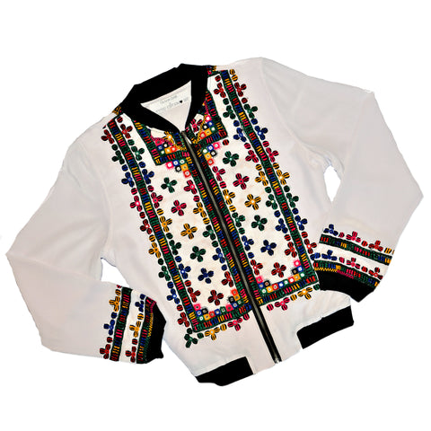 Limited Edition Embroidered Silk Crepe Bomber Jacket #182