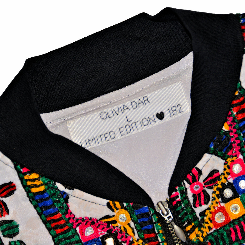 Limited Edition Embroidered Silk Crepe Bomber Jacket #182