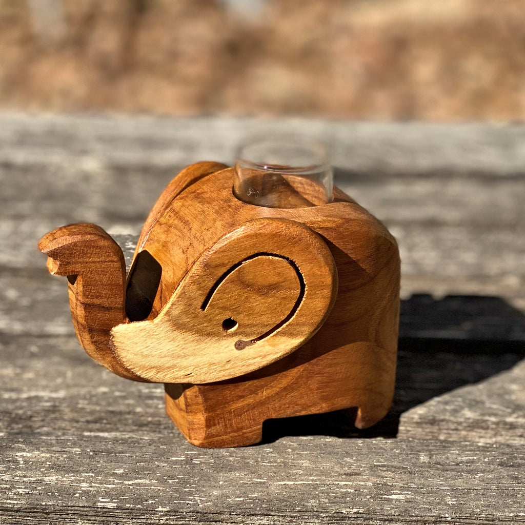 Wood Elephant Bud Vase/Toothpick Holder - Sugar Palm Wood